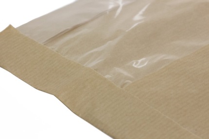 Бумажный крафт пакет с плоским дном и окном, 170(смещ. окно-85)*310 мм