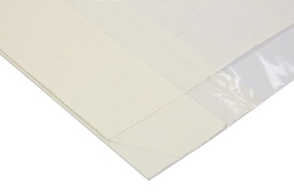 Бумажный крафт пакет с плоским дном и окном, белый, 140(окно-60)*60*250 мм