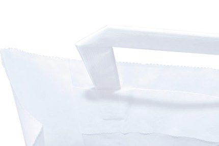 Бумажный крафт пакет с плоскими ручками, белый, 240*140*280 мм