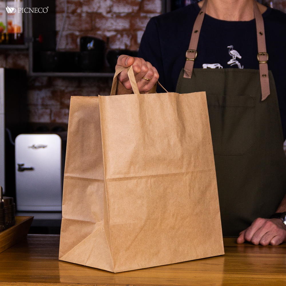 товар Бумажный крафт пакет с плоскими ручками, 320*200*370 мм KPP037