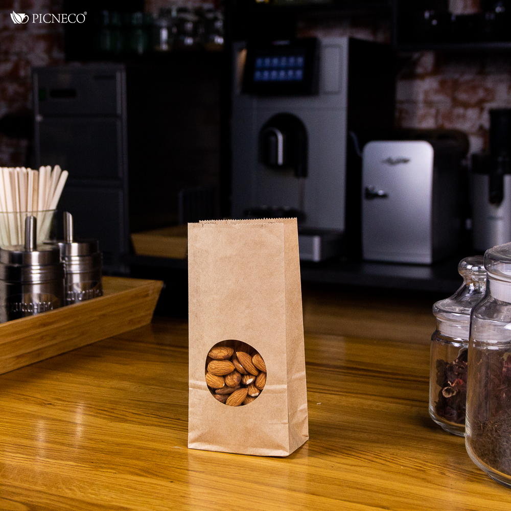 товар Крафт пакет с окном 50 мм, прямоугольное дно, 80*50*170 мм KPR008