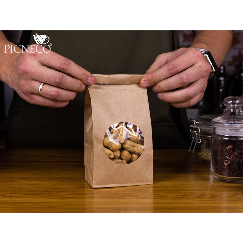 товар Крафт пакет с окном 50 мм, прямоугольное дно, 80*50*170 мм KPR008