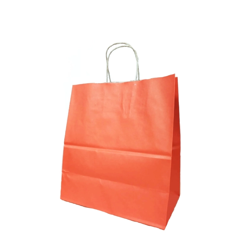 Бумажный крафт пакет с кручеными ручками, оранжевый, 220*120*250 мм, 80 г/м2