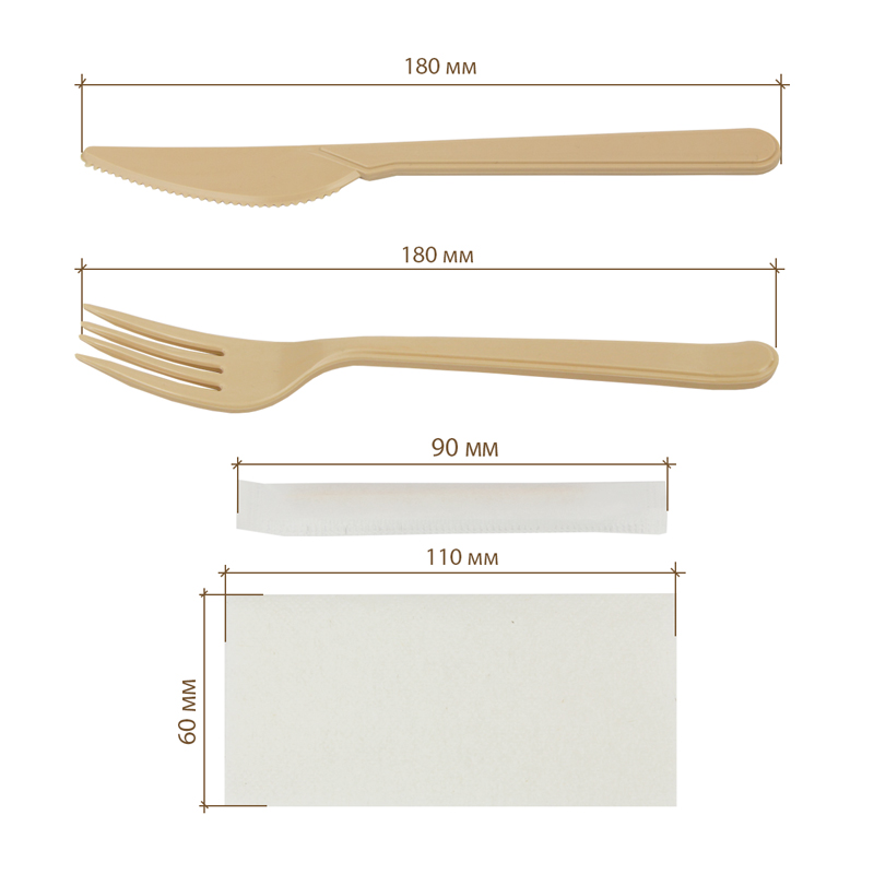 товар Набор бежевых приборов в инд. упаковке (нож, вилка, салфетка, зубочистка) V1-1005