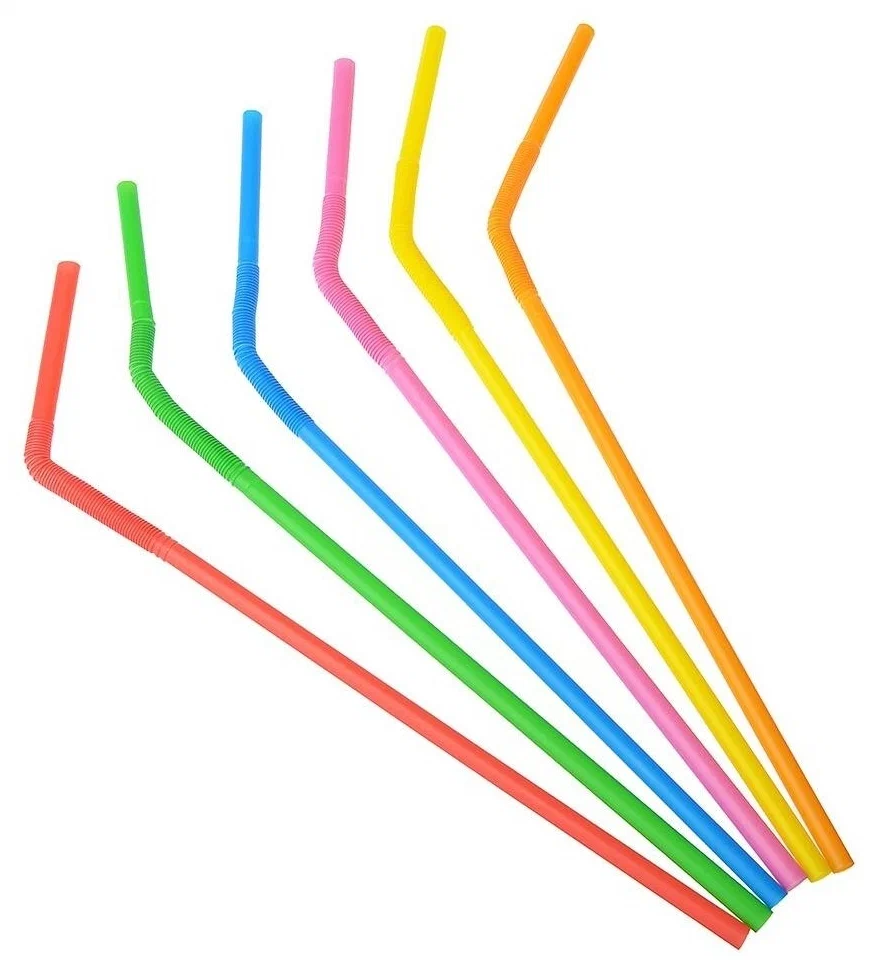 Пластиковые трубочки цветные c изгибом 210*5 мм