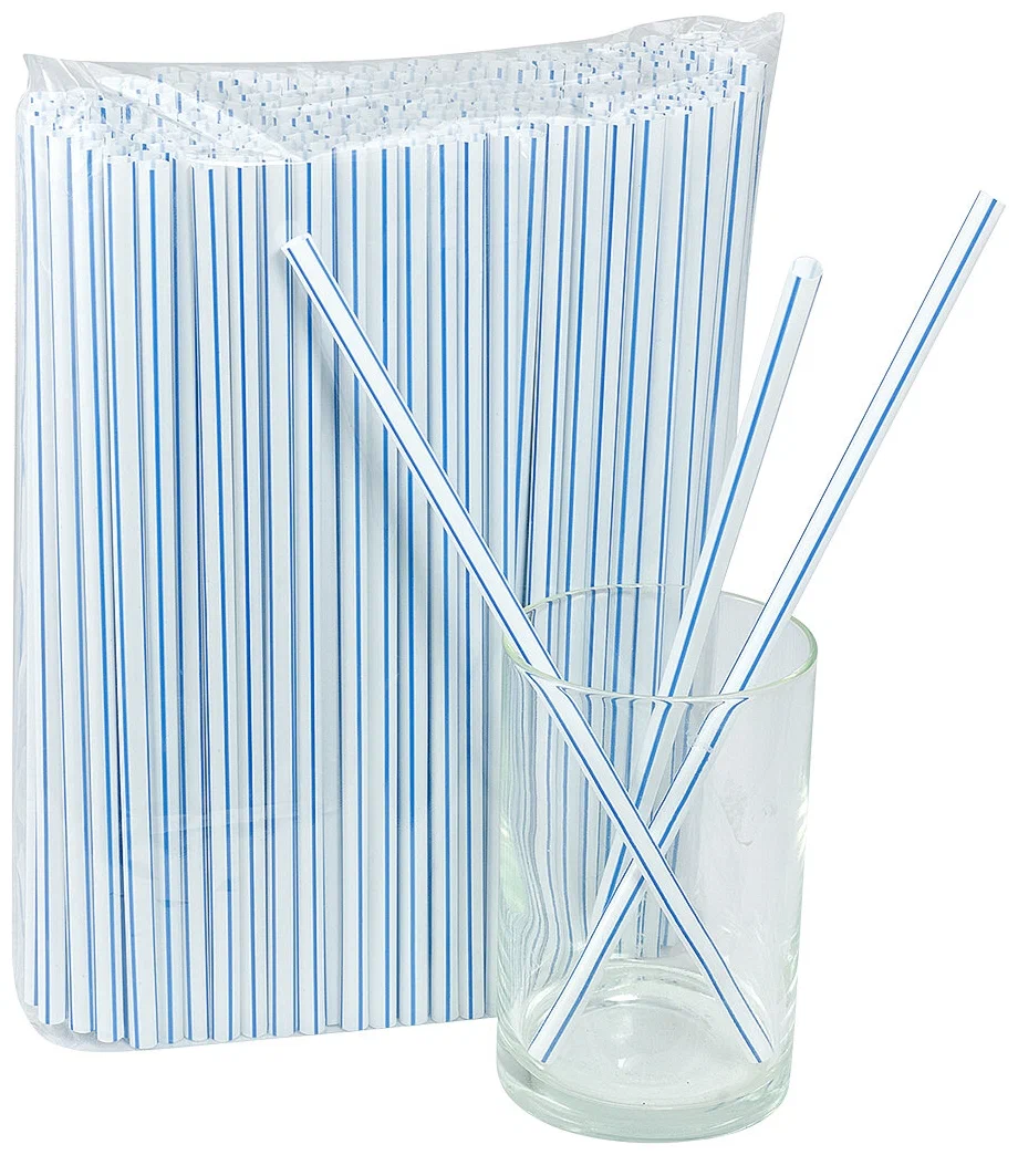 Пластиковые трубочки в индивидуальной упаковке в полоску прямые 210*5 мм