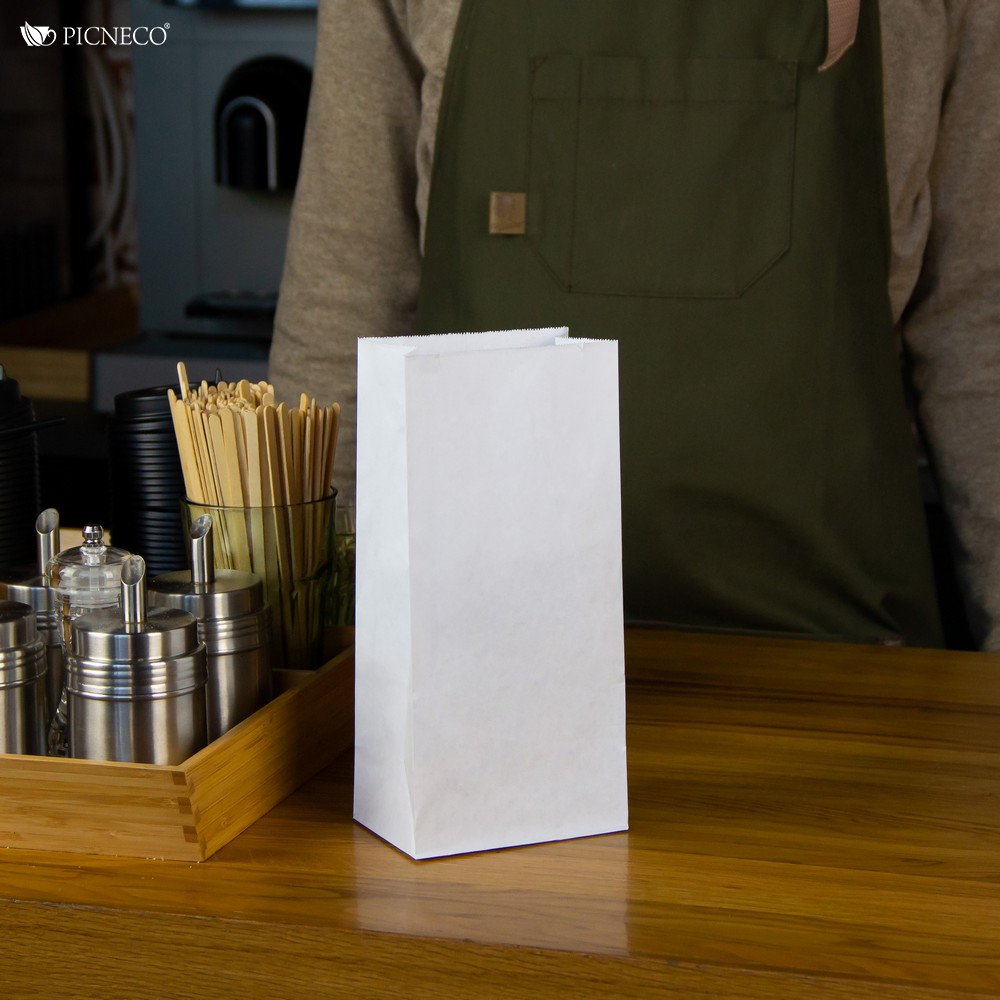 Бумажный крафт пакет без ручек с прямоугольным дном, белый, 120*80*250 мм