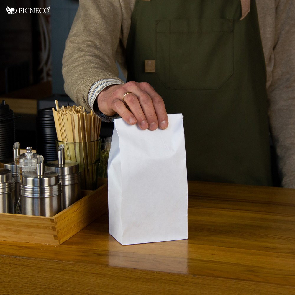 Бумажный крафт пакет без ручек с прямоугольным дном, белый, 120*80*250 мм