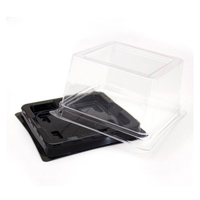 Коробка для торта [дно] пластиковая квадратная черная, 138*138*95 мм