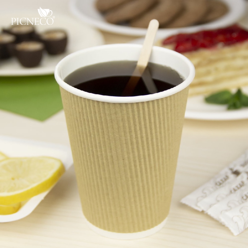 товар Бумажный гофрированный стакан, крафт, 350 мл (макс. 400 мл) STG035Kr