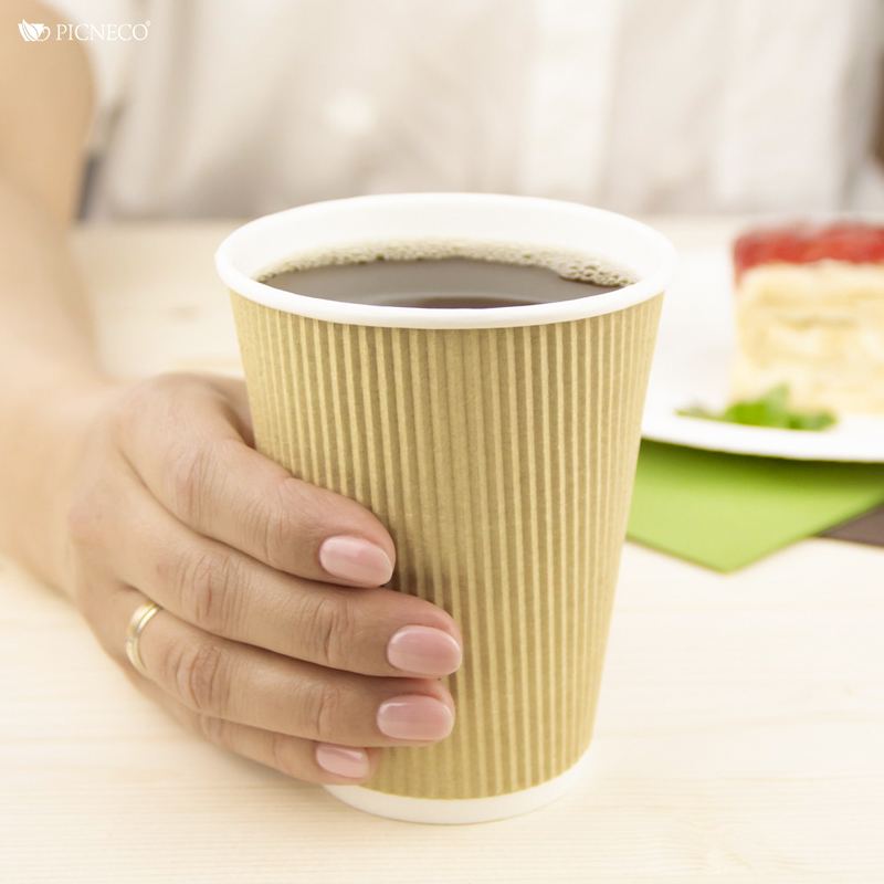 товар Бумажный гофрированный стакан, крафт, 350 мл (макс. 400 мл) STG035Kr