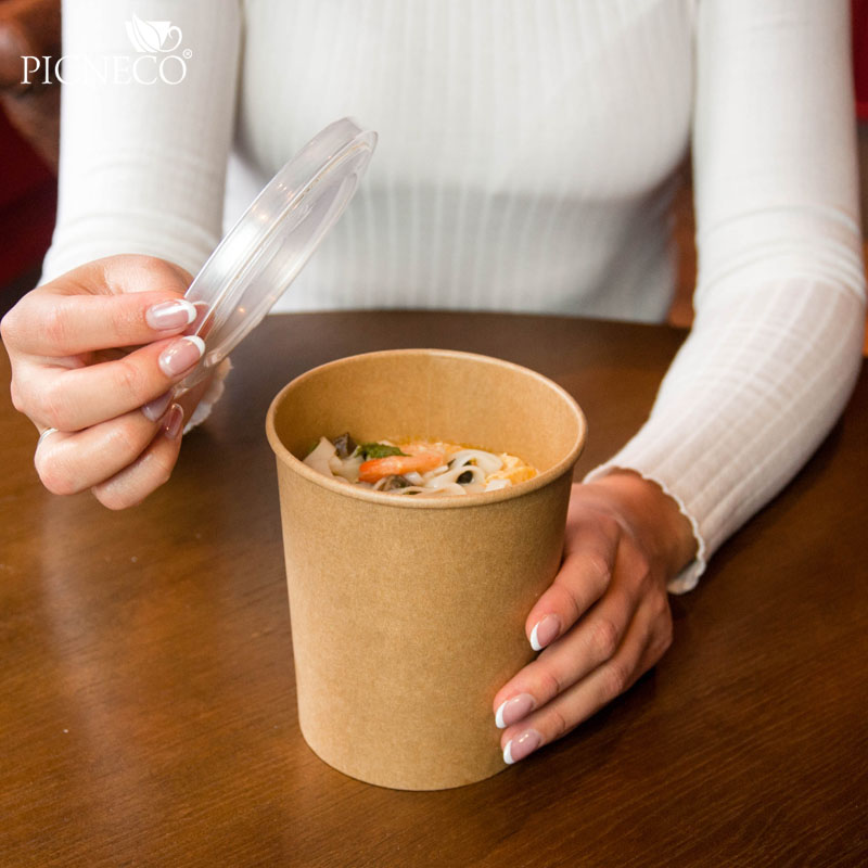 товар Одноразовая супница крафт с пластиковой крышкой, 1000 мл BK074p