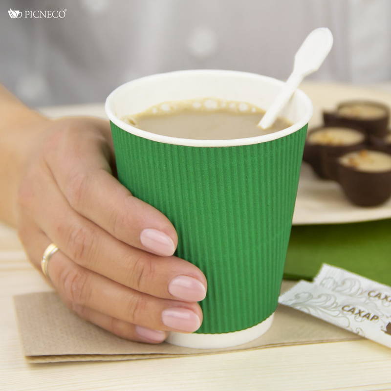 товар Бумажный гофрированный стакан, зеленый, 250 мл (макс. 270 мл) STG125Z