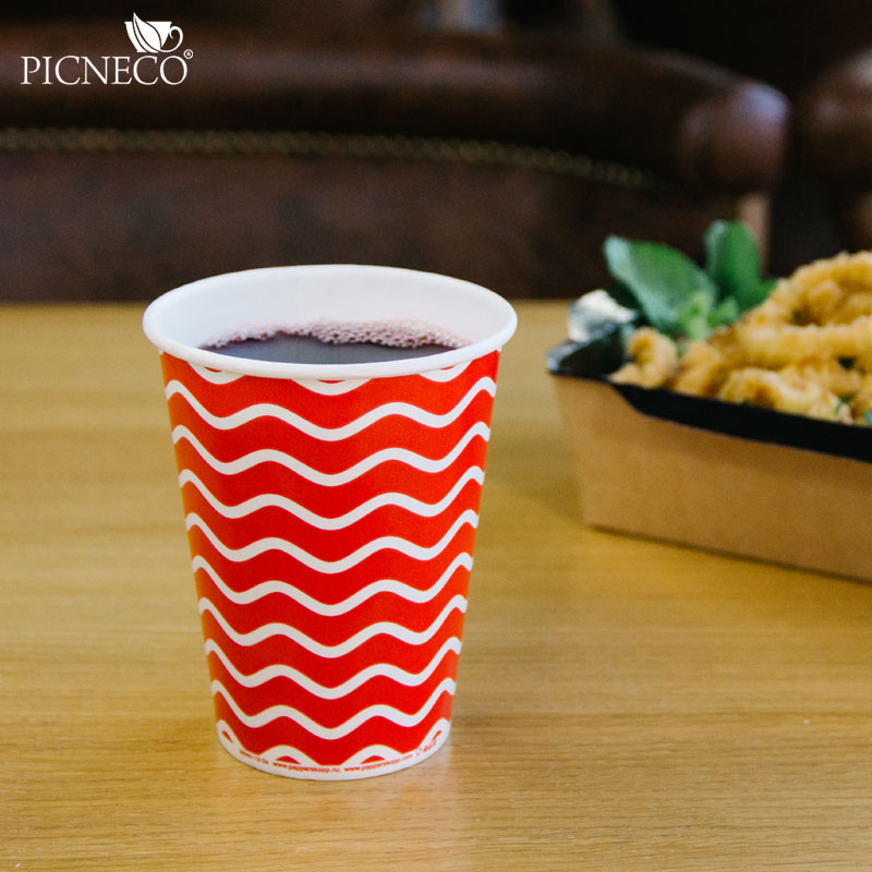 товар Одноразовый бумажный стакан 350 мл красный с принтом ST135D