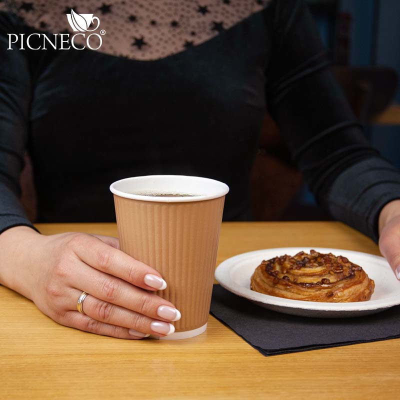 товар Бумажный рифленый стакан, 360 мл (макс. 420 мл), крафт STG235Kr