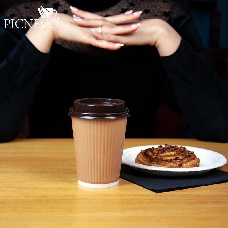 товар Бумажный рифленый стакан, 360 мл (макс. 420 мл), крафт STG235Kr