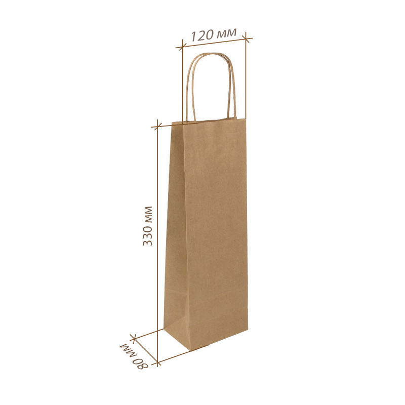 товар Пакет крафт с кручеными ручками под бутылку, 120*80*330, 115 г/м2 KPK1233
