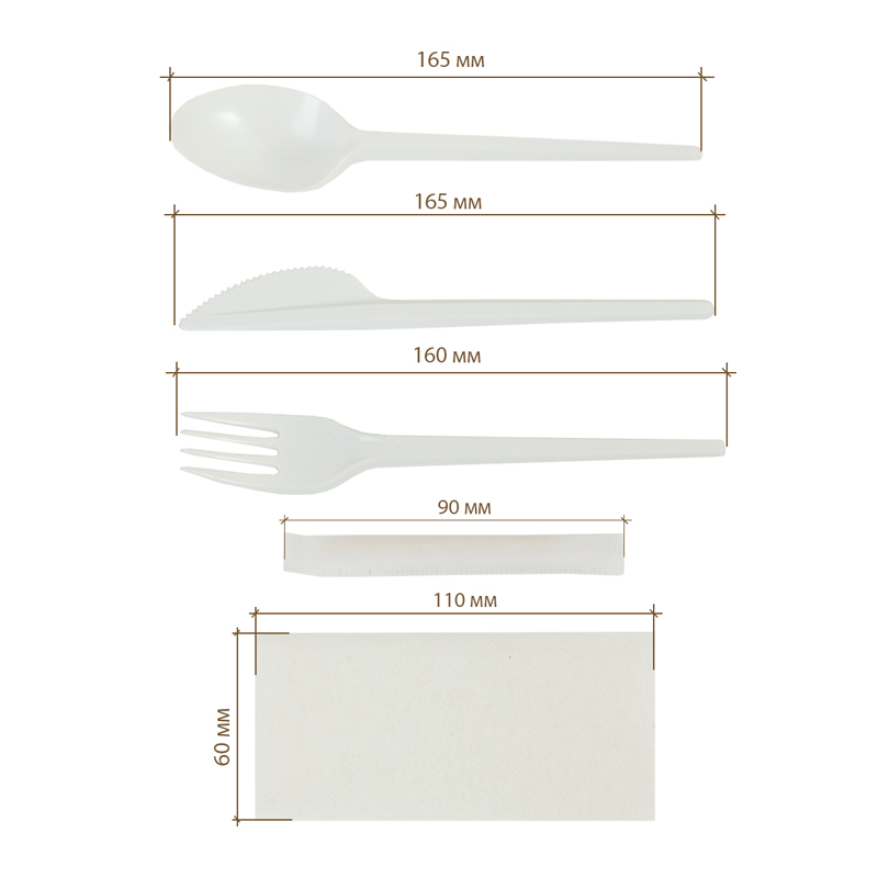 товар Набор белых приборов в инд. упаковке (нож, вилка, ложка, салфетка, зубочистка) V1-1008