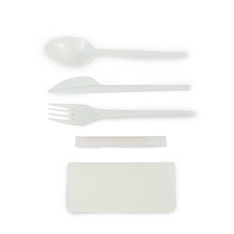 товар Набор белых приборов в инд. упаковке (нож, вилка, ложка, салфетка, зубочистка) V1-1008