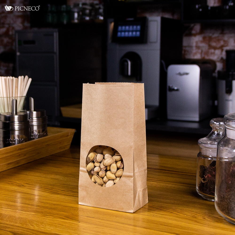 товар Крафт пакет с окном 70 мм, прямоугольное дно, 100*60*200 мм KPR010