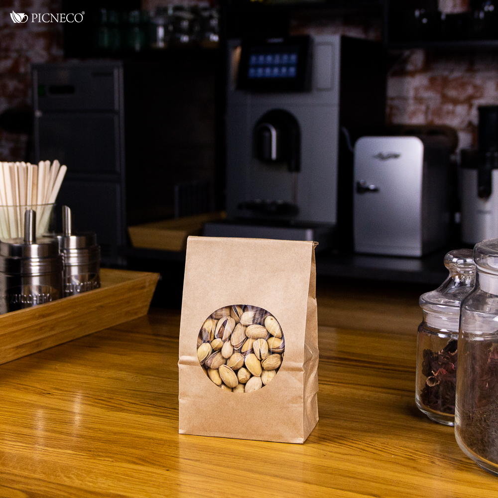 товар Крафт пакет с окном 70 мм, прямоугольное дно, 100*60*200 мм KPR010