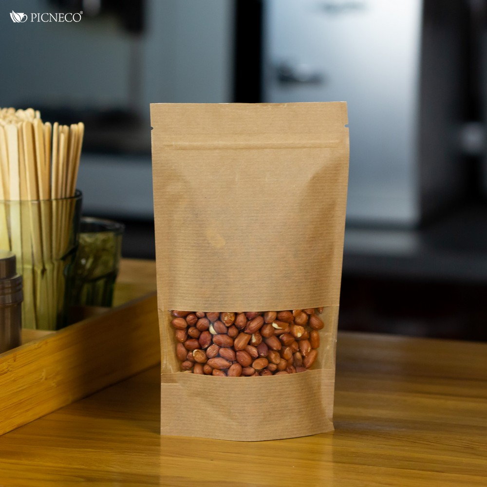 товар Дой-пак пакет, с окном 40мм,150*240 мм, полосатый крафт ZIP1209