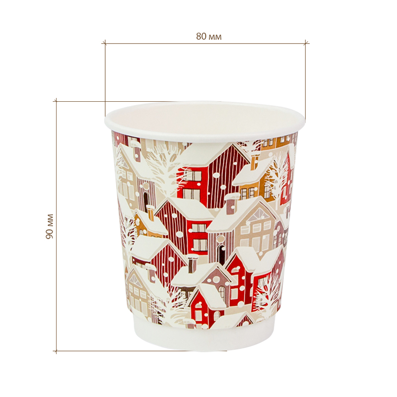товар Бумажный зимний стакан с рисунком "Домики" 250 мл, двухслойный STD225D