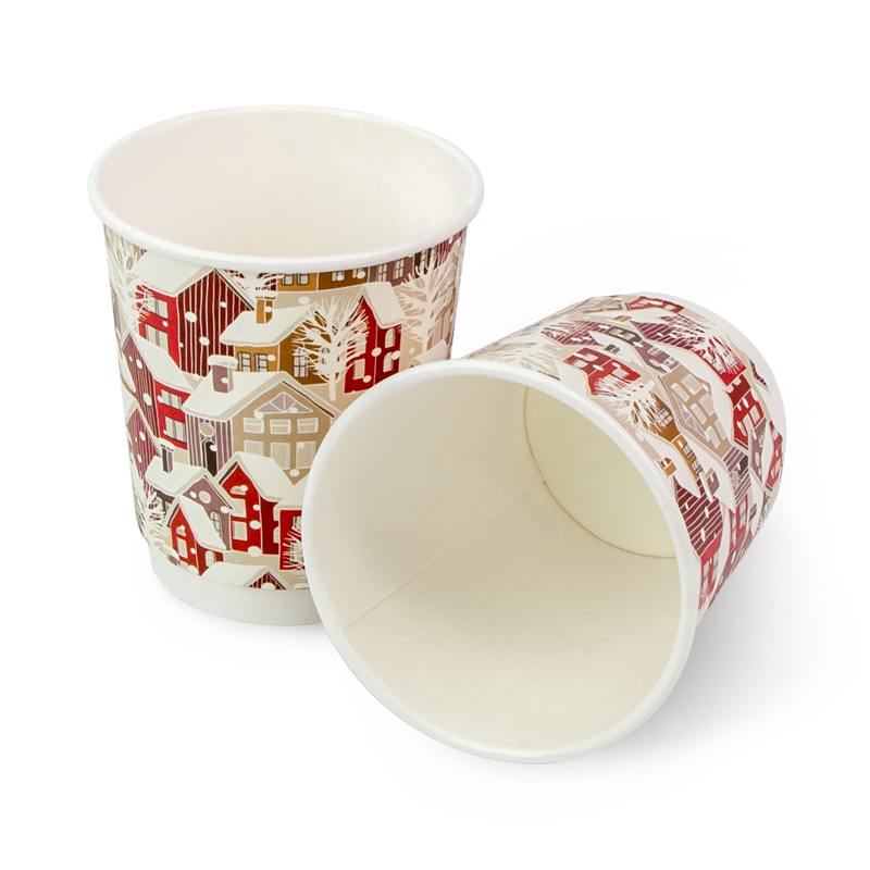 товар Бумажный зимний стакан с рисунком "Домики" 250 мл, двухслойный STD225D