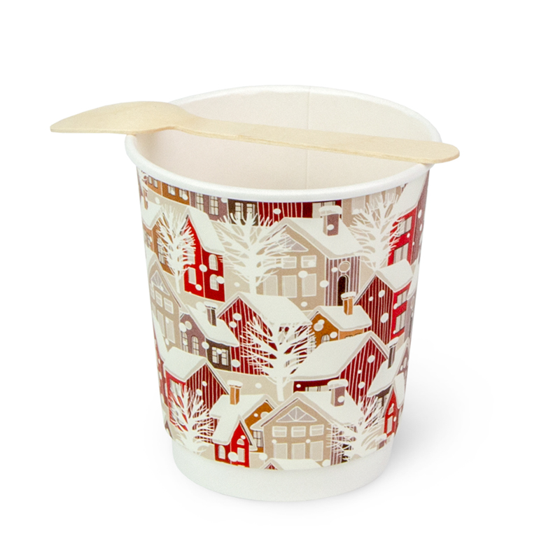 товар Бумажный зимний стакан с рисунком "Домики" 250 мл, двухслойный STD225D