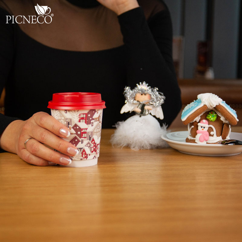 товар Бумажный зимний стакан с рисунком "Домики" 250 мл, двухслойный STD225D