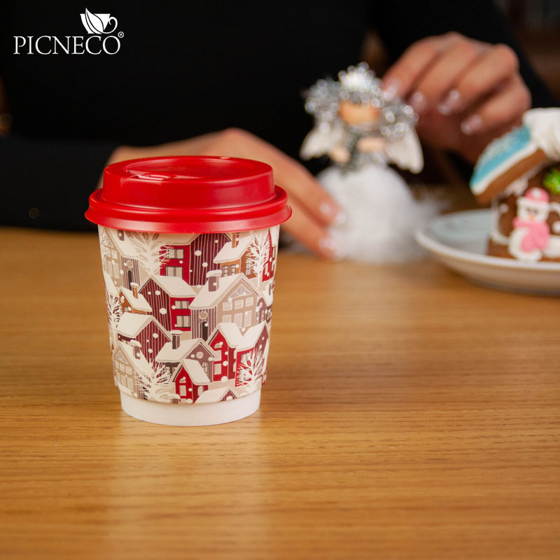 товар Бумажный зимний стакан с рисунком "Домики" 250 мл, двухслойный STD225D