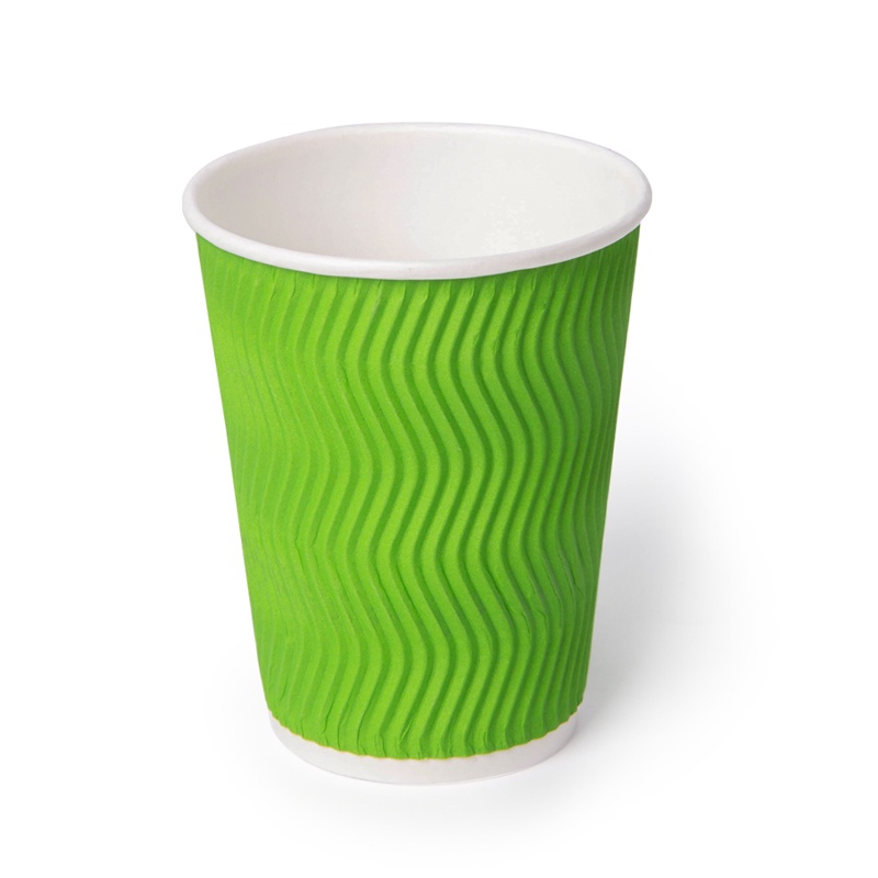 Гофрированный бумажный стакан 350 мл, зеленый, волна