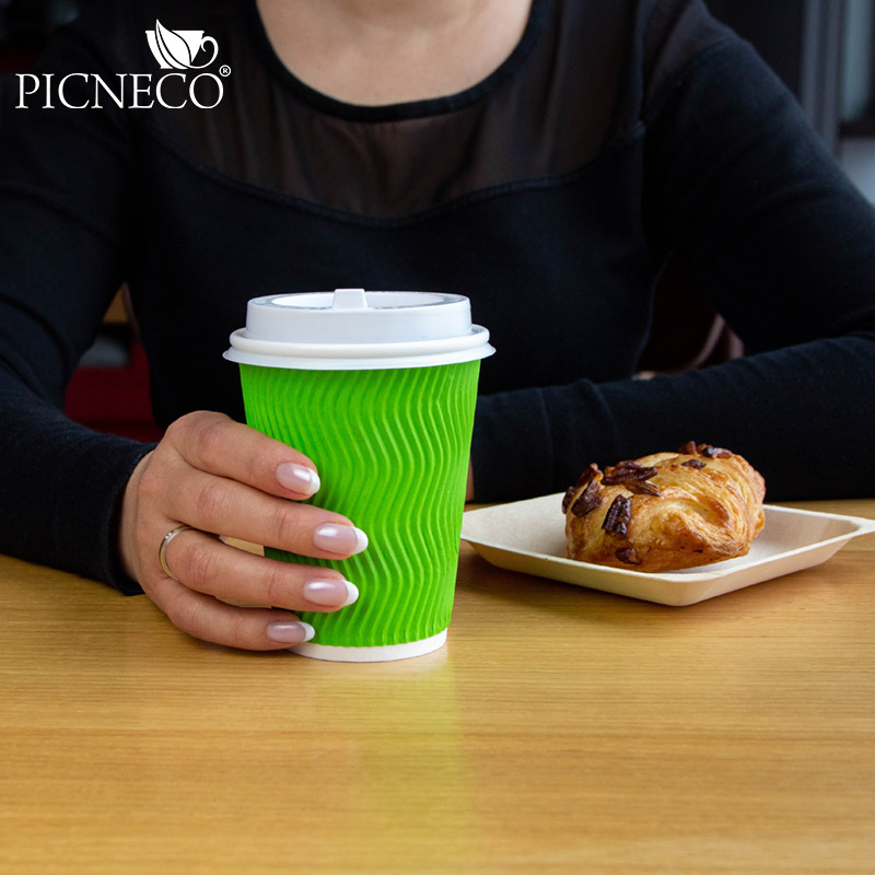 товар Гофрированный бумажный стакан 350 мл, зеленый, волна STG035Zw