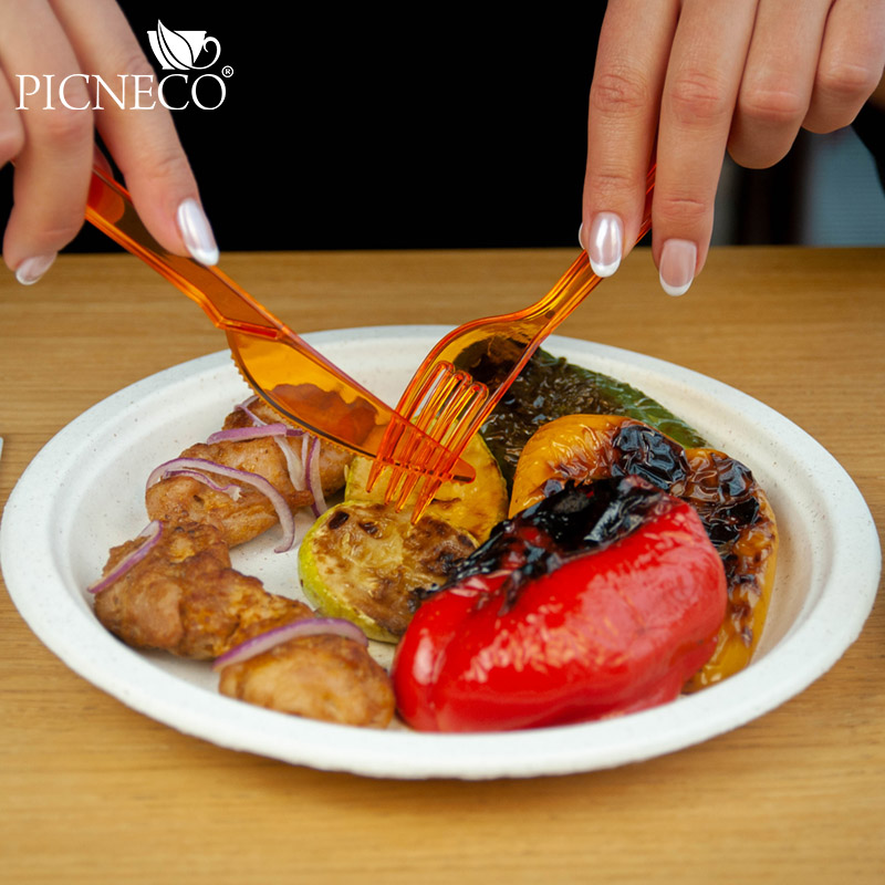 товар Пластиковая одноразовая оранжевая вилка ПРЕМИУМ, 180 мм SPP202O