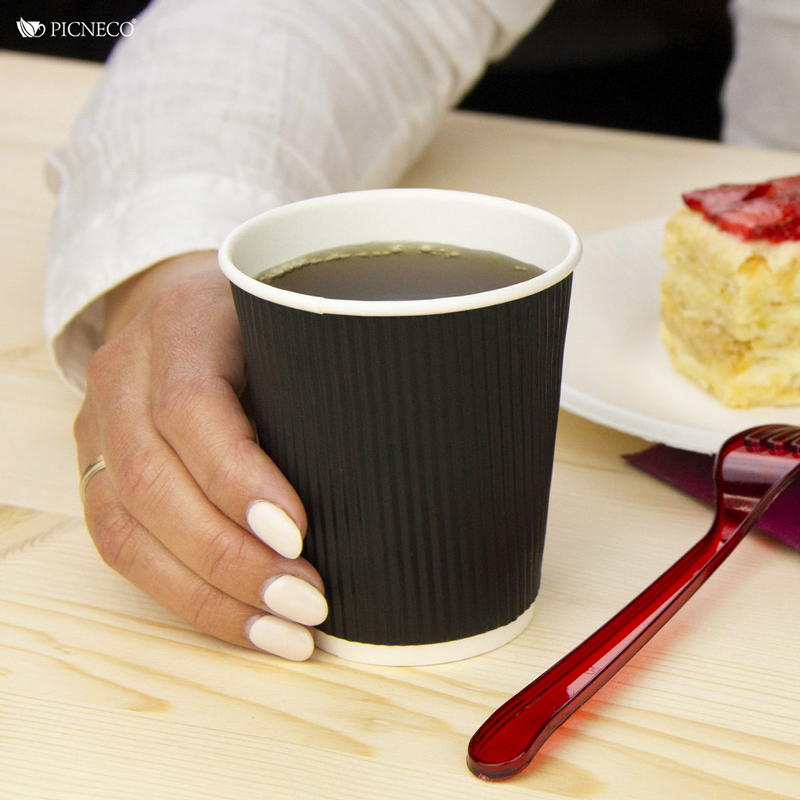 товар Бумажный гофрированный стакан, черный, 250 мл (макс. 280 мл) STG025C