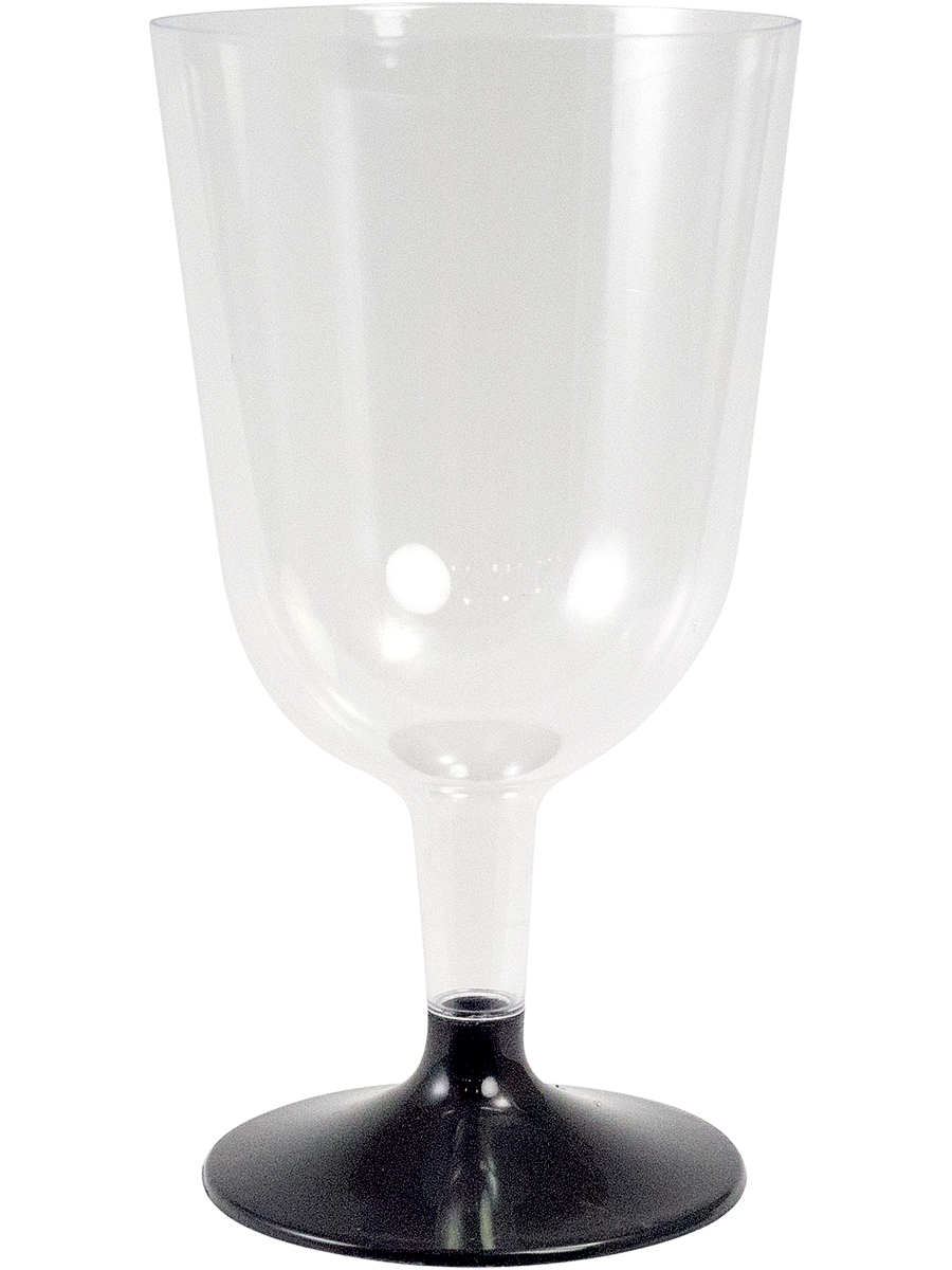 Пластиковый бокал для вина прозрачный, на черной съемной ножке, 200 мл