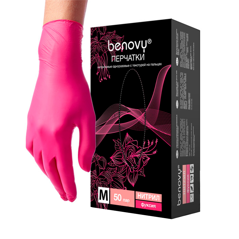 товар Перчатки нитриловые, неопудренные, текстурированные на пальцах, фуксия, S V8-0101