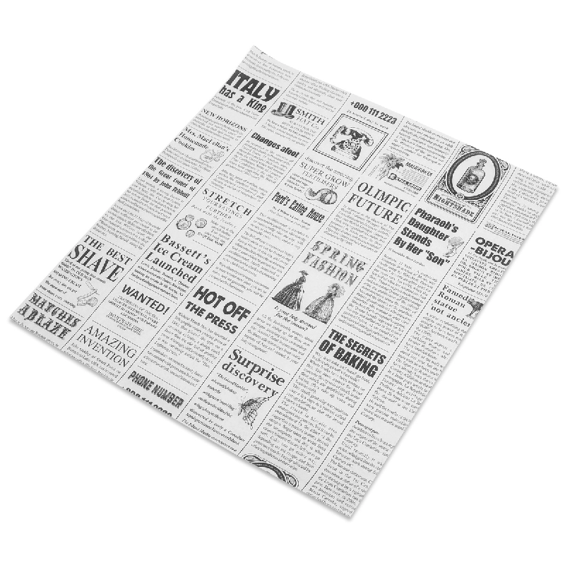 Бумага оберточная 305*305 мм, рисунок "Газета", в листах парафиновая