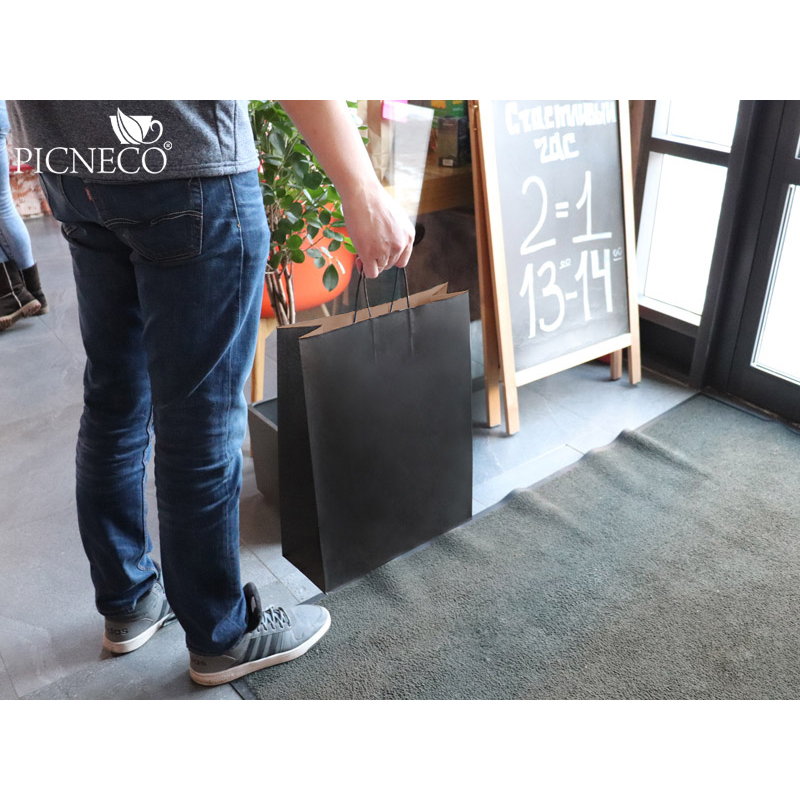 товар Черный пакет с кручеными ручками, внутри крафтовый, 320*190*370 мм CKPK032