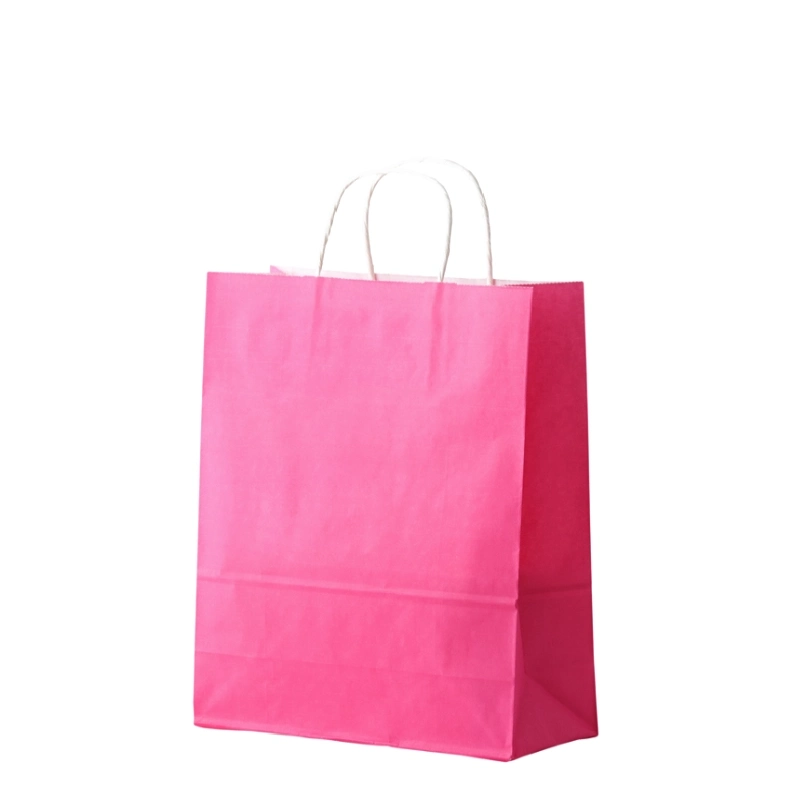 Бумажный крафт пакет с кручеными ручками, розовый, 240*140*270, 80 г/м2