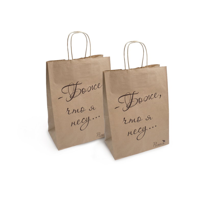 товар Бумажный крафт пакет с кручеными ручками, 260*150*350 мм KPK026-OMG