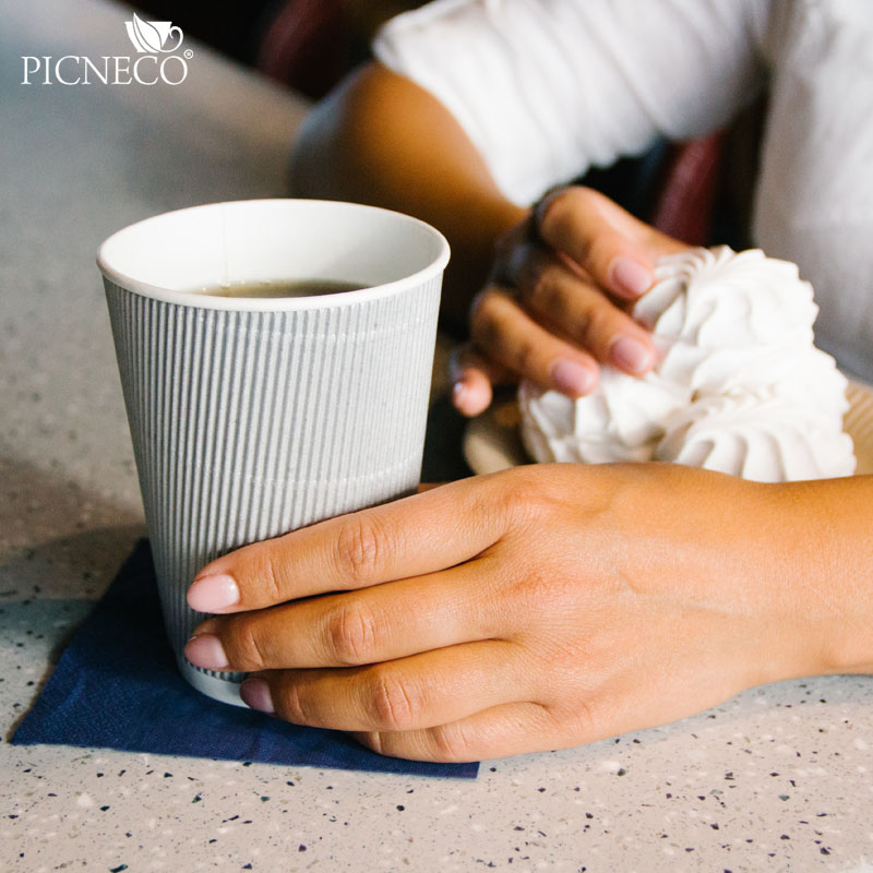 товар Бумажный гофрированный стакан, серебро, 400 мл (макс. 450 мл) STG145Sr