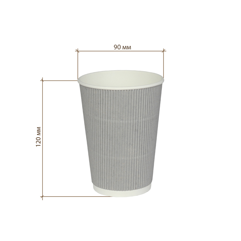 товар Бумажный гофрированный стакан, серебро, 400 мл (макс. 450 мл) STG145Sr