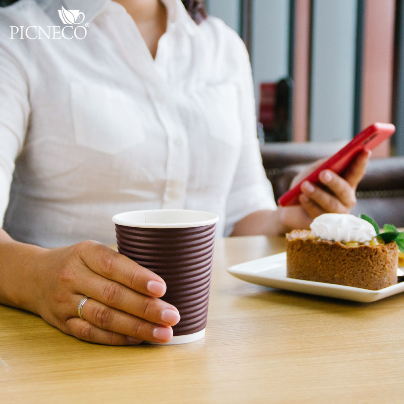 товар Бумажный гофрированный стакан, шоколадный, 250 мл (макс. 280 мл) STG025Bor