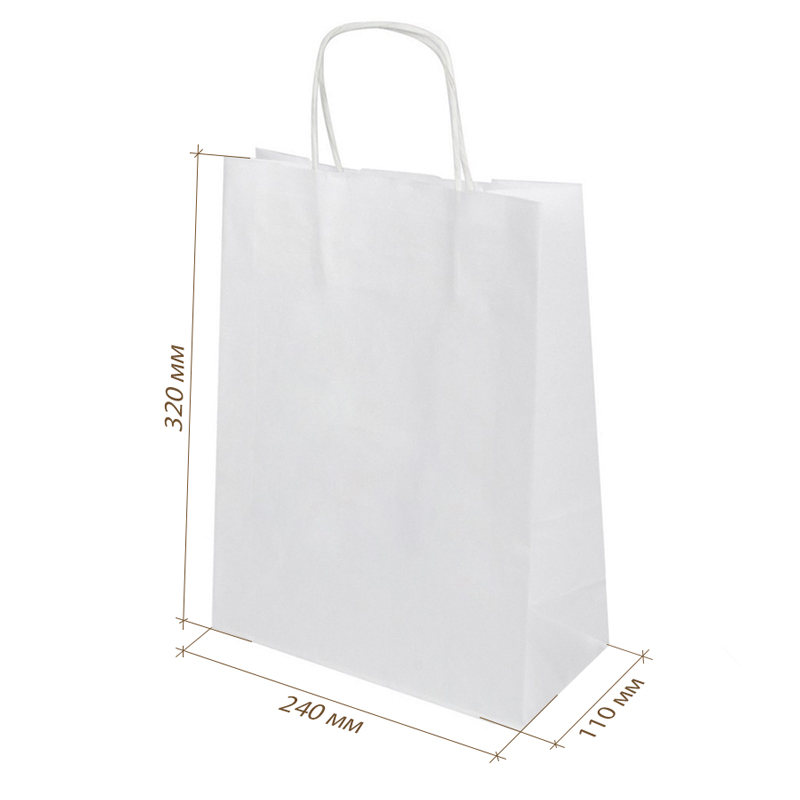 товар Пакет белый крафт с кручеными ручками 240*110*320, 80 BPK124