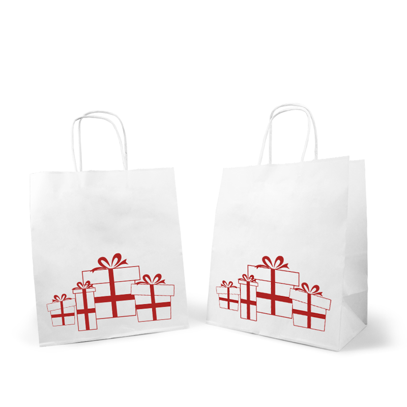 товар Пакет белый крафт с кручеными ручками подарочный с дизайном, 220*120*250 BPK022-POD