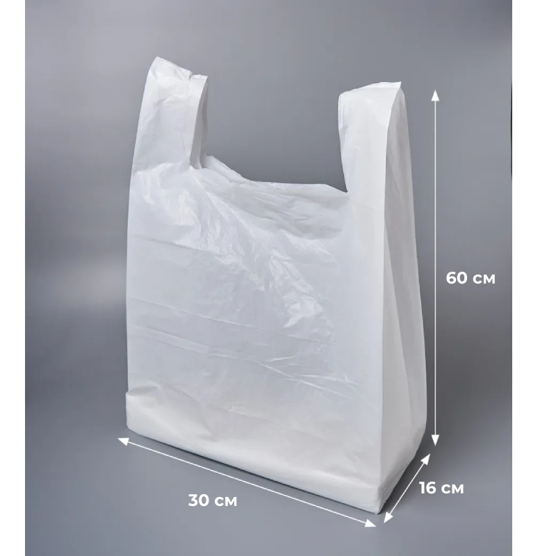 товар Пакет майка, ПЭ, 30+16х60 см, 11 мкм (белая) MY02587