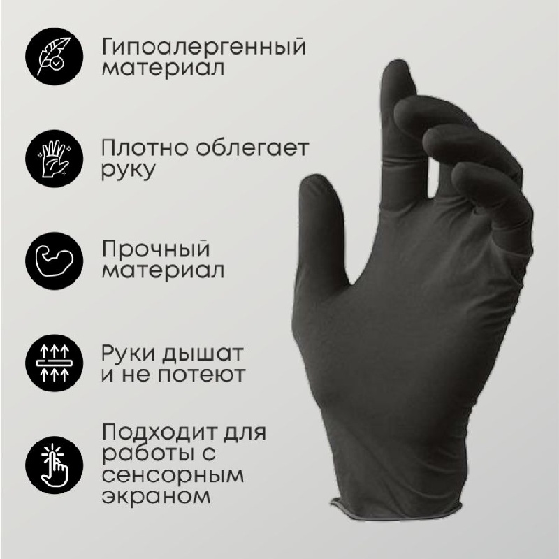 Перчатки нитриловые, черные, размер L, неопудренные - купить с ...