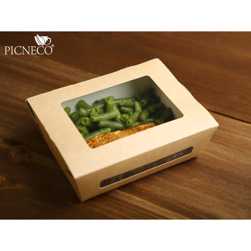 товар Контейнер бумажный, совмещенная крышка с окном, 1000мл, 190*150*50 мм, крафт BK010