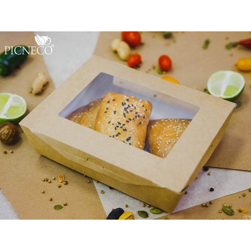 товар Контейнер бумажный, совмещенная крышка с окном, 1000мл, 190*150*50 мм, крафт BK010